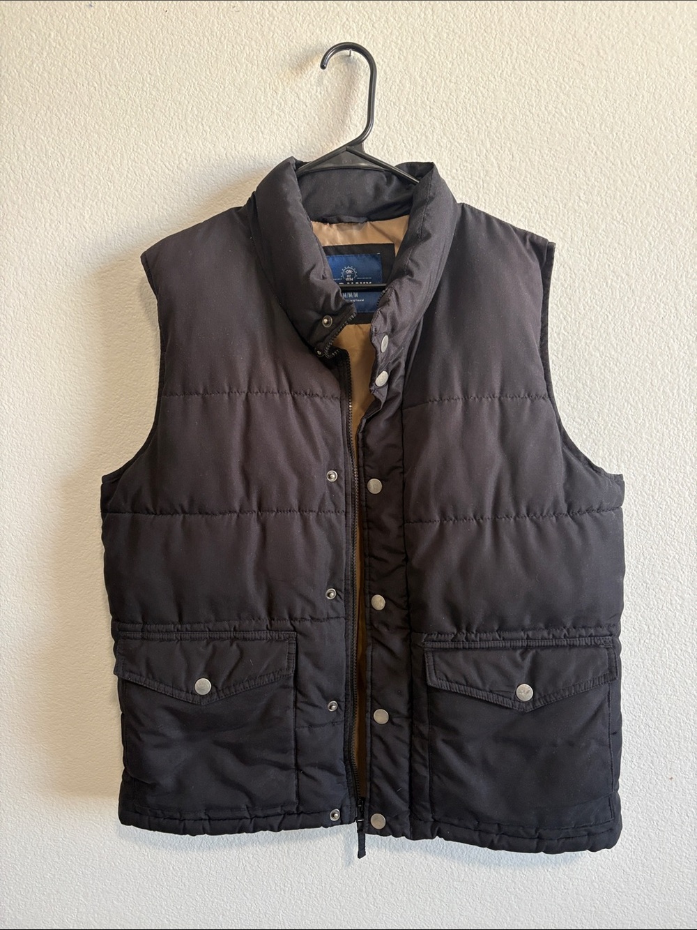 Old Navy Black Quilted Puffer Vest with Tan Lining